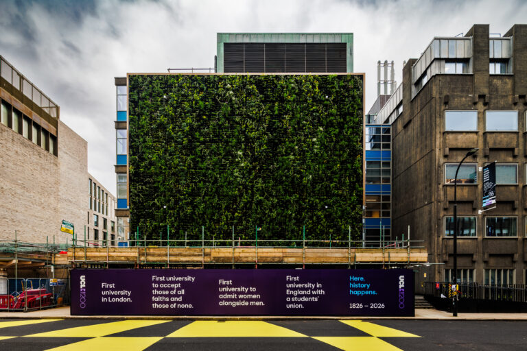 UCL Green Wall under construction in Gordon Street, London.