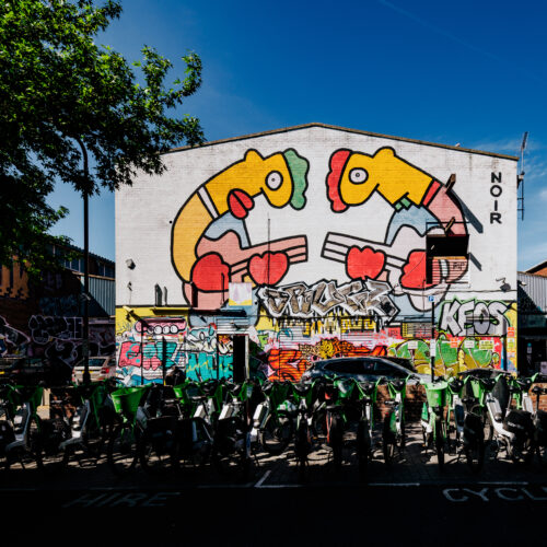An urban scene in Hackney Wick, London, shot in a sunny day.