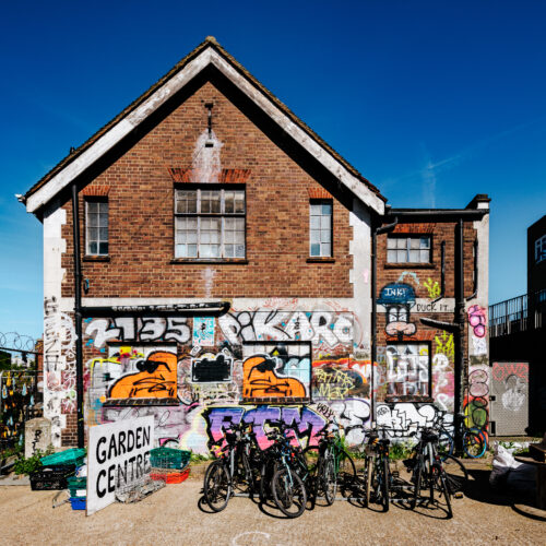 An urban scene in Hackney Wick, London, shot in a sunny day.